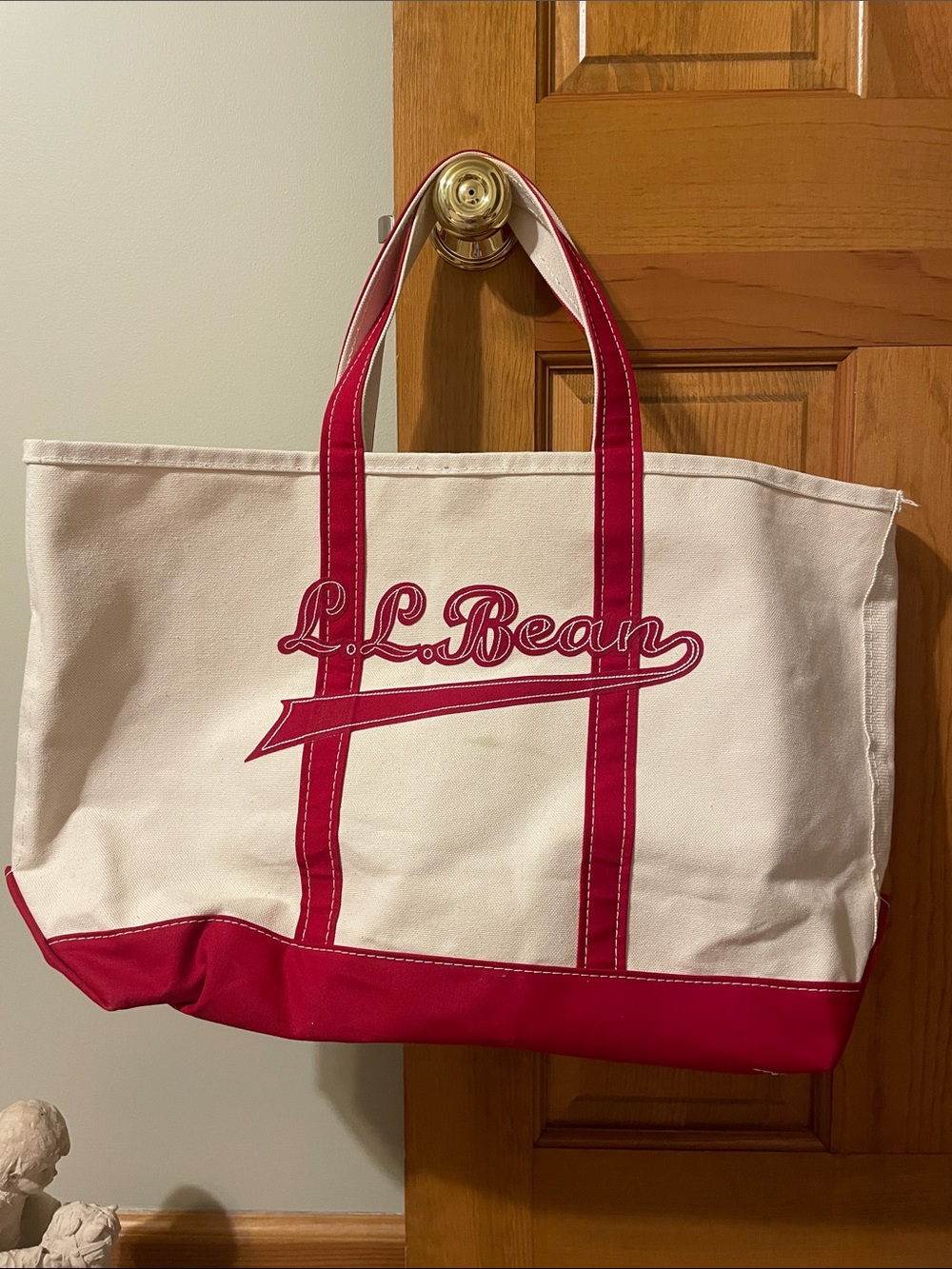 L.L. Bean Canvas Tote in White and Red